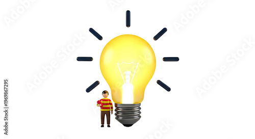 Person and Illuminated Light Bulb - Symbolizing Ideas and Innovation