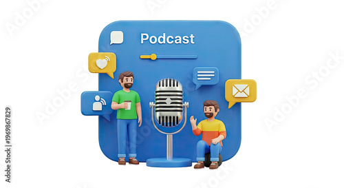 Podcast Recording with Social Media Icons