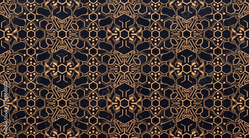 Intricate Pattern in Gold and Dark, Luxurious Abstract Texture  ,quantum error correction, circuit board, quantum hardware, PCB macro, quantum computing background,copy space