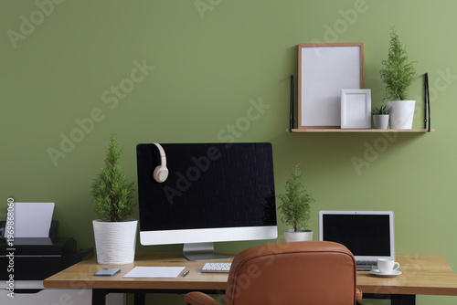 Modern workplace with shelf...