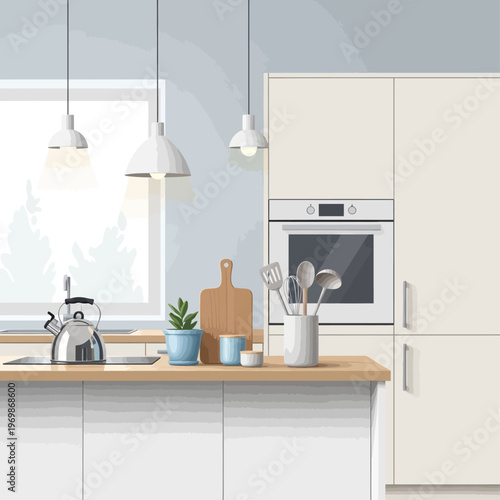 Minimalist Kitchen Interiors Highlighting Sleek Countertops, Modern Appliances, and Organized Domestic Efficiency.