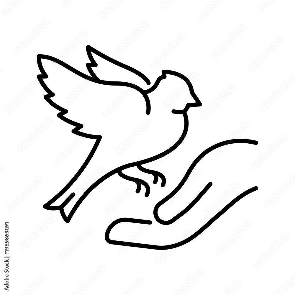 Obraz premium Bird protection icon. Animals and bird care line symbol. Black and white.