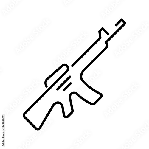 Assault rifle icon. Military and firearms line symbol. Black and white.