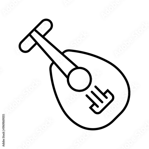 Baglama saz icon. Music and string instrument line symbol. Black and white.