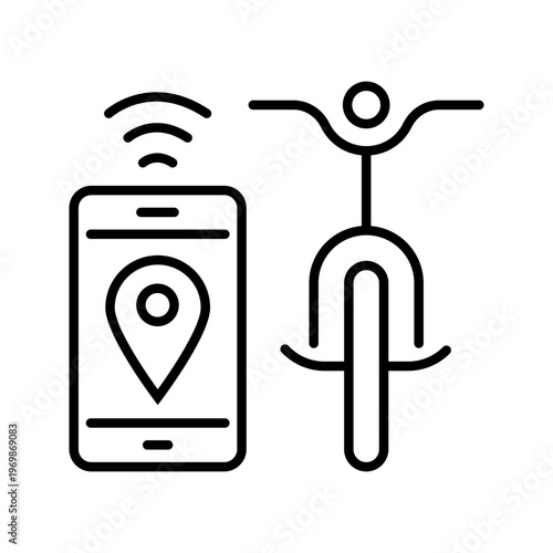 Bike gps icon. Transport and bike sharing line symbol. Black and white.