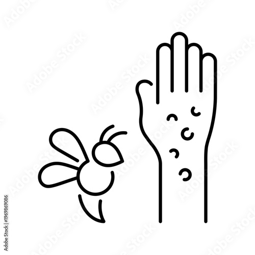 Bee sting icon. Healthcare and allergy line symbol. Black and white.