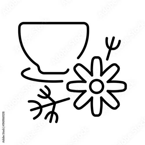 Chamomile tea icon. Food and herbal tea line symbol. Black and white.