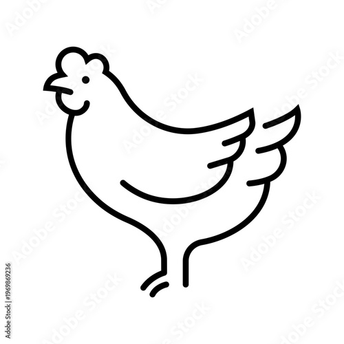 Chicken bird icon. Food and poultry line symbol. Black and white.