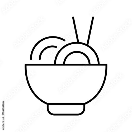 Chinese noodle icon. Food and asian noodles line symbol. Black and white.