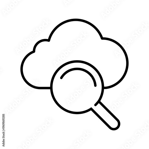 Cloud search icon. Technology and cloud search line symbol. Black and white.