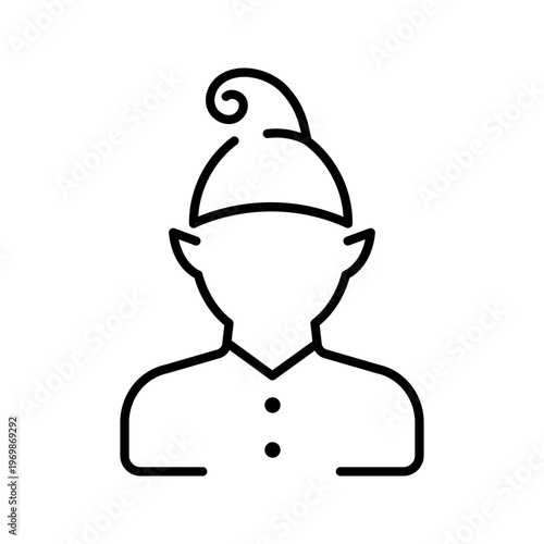 Christmas elf icon. Holidays and christmas line symbol. Black and white.