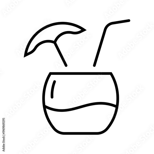 Coconut juice icon. Food and tropical drink line symbol. Black and white.