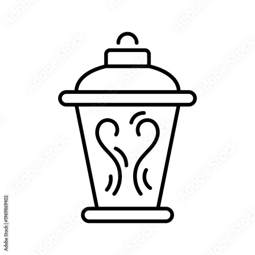 Diwali lamp icon. Religion and festival lighting line symbol. Black and white.