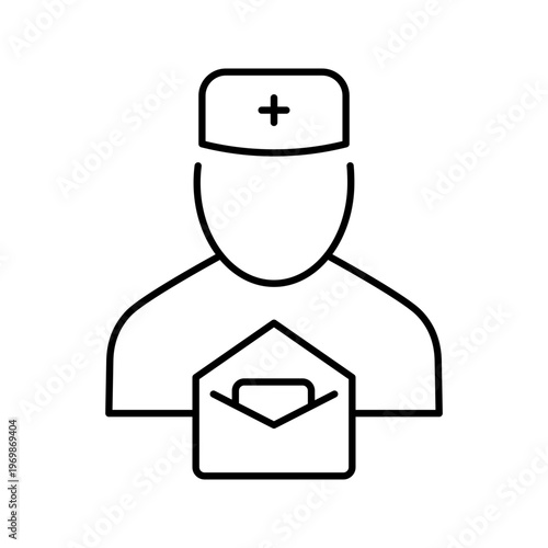 Doctor message icon. Healthcare and telemedicine line symbol. Black and white.