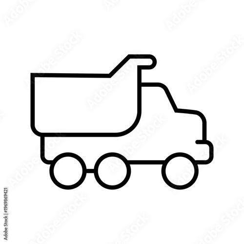 Dump truck icon. Industry and construction vehicle line symbol. Black and white.