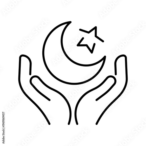 Eid celebration icon. Religion and islamic holiday line symbol. Black and white.