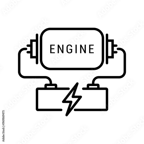 Engine battery icon. Industry and automotive line symbol. Black and white.
