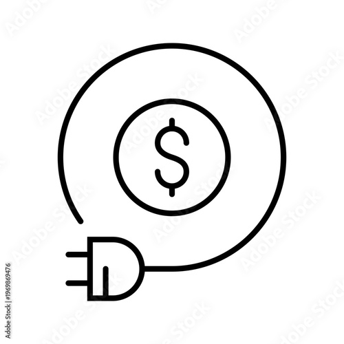 Electricity cost icon. Business and utilities line symbol. Black and white.