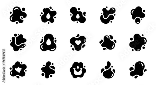Ink blot collection. Black liquid spots set. Vector illustration.