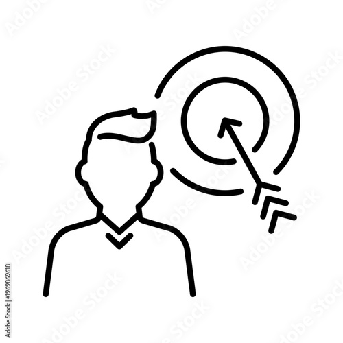 Goal achievement icon. Business and goal setting line symbol. Black and white.