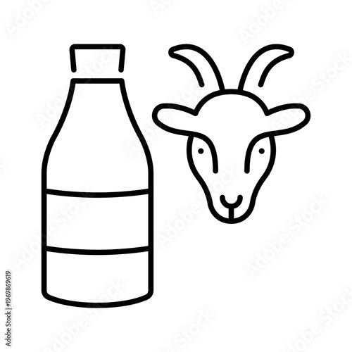 Goat milk icon. Food and dairy line symbol. Black and white.