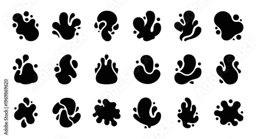 Ink blot set. Abstract shape stain collection.