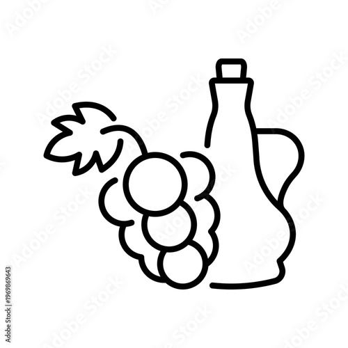 Grape oil icon. Food and grapeseed oil line symbol. Black and white.