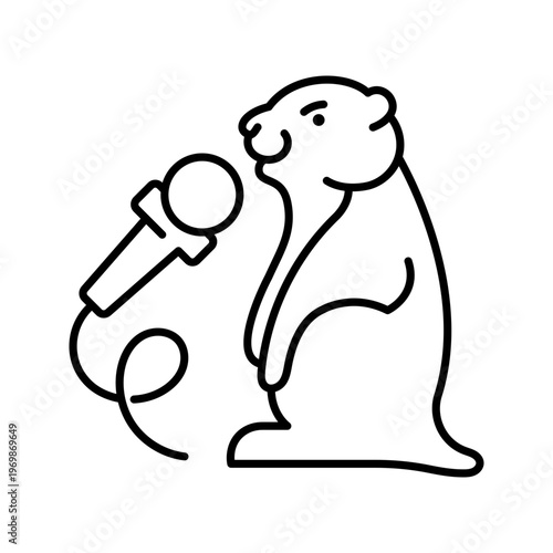 Groundhog interview icon. Entertainment and broadcasting line symbol. Black and white.