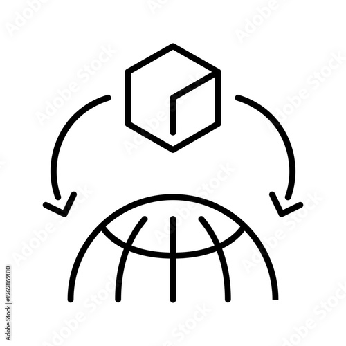 International delivery icon. Business and shipping line symbol. Black and white.