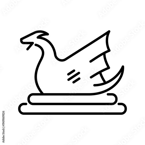 Ice dragon sculpture icon. Culture and ice sculpture line symbol. Black and white.