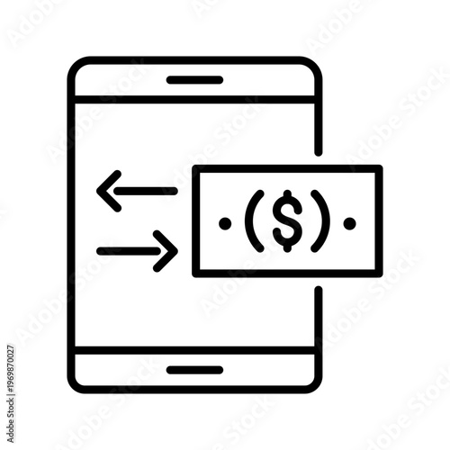 Money transfer icon. Business and payments line symbol. Black and white.