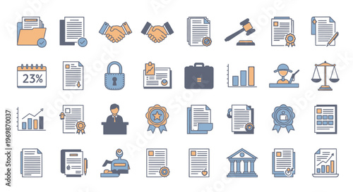 Business Law Legal Documents Icons.