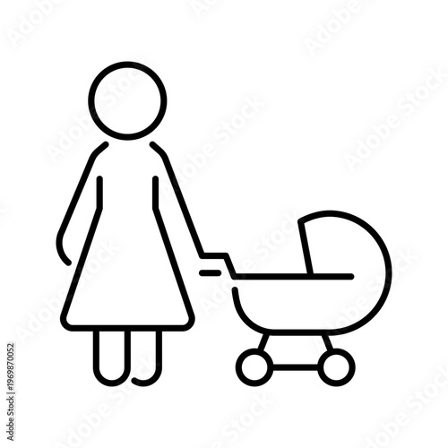 Mother stroller icon. Lifestyle and maternity line symbol. Black and white.