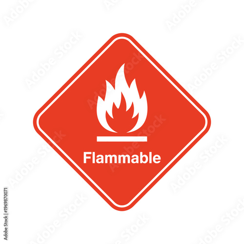 Red flammable warning sign with flame icon and text