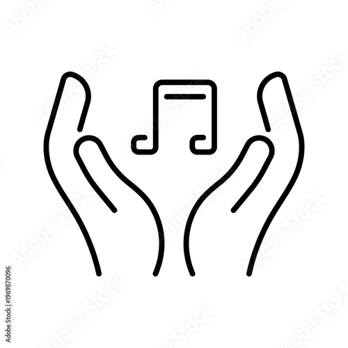 Music protection icon. Arts and music rights line symbol. Black and white.
