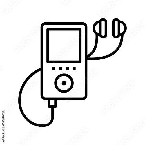 Mp3 player icon. Technology and portable audio line symbol. Black and white.