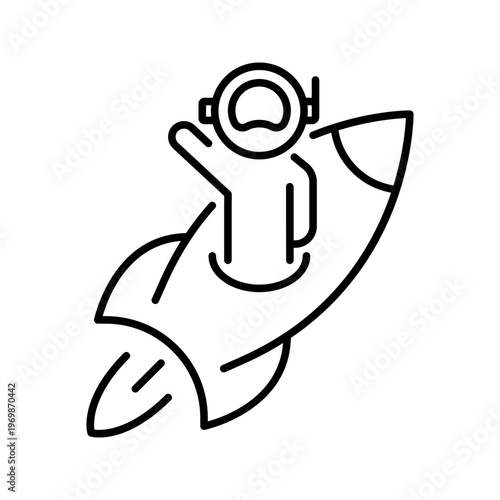 Space travel icon. Science and human spaceflight line symbol. Black and white.
