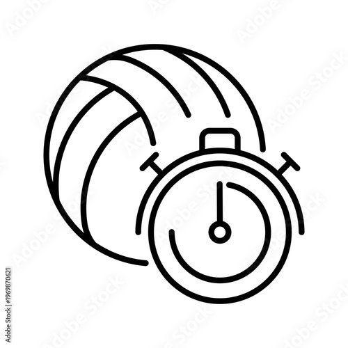 Volleyball timer icon. Sports and match timing line symbol. Black and white.