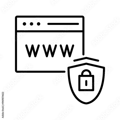 Website security icon. Technology and cybersecurity line symbol. Black and white.