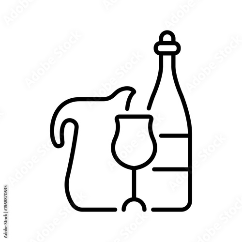 Wine bottle icon. Food and wine line symbol. Black and white.