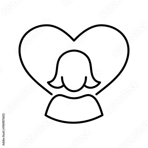 Woman love icon. Lifestyle and relationships line symbol. Black and white.