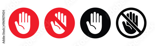 Stop hand sign collection vector graphics set caution gesture prohibition symbol warning icon.