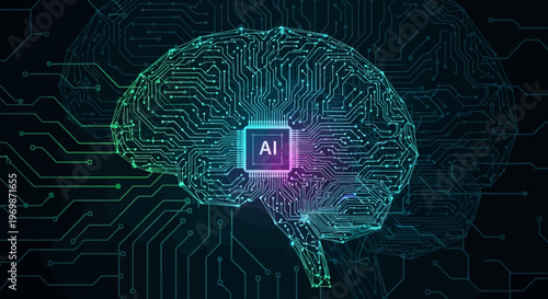 Artificial Intelligence Brain Circuit Board AI Chip Digital Technology Concept