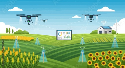 Smart Farming Technology: Drones, Sensors, and Tablet in Agricultural Field