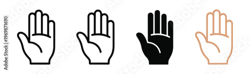 Human hand palm icons with different line weights and filled silhouette versions for design.
