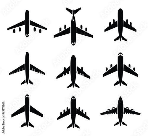 Collection of Black Airplane Silhouettes from Above