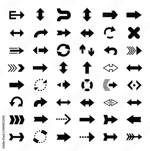 Collection of Black Arrows and Directional Symbols