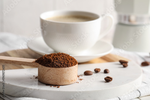 Wooden spoon with coffee po...