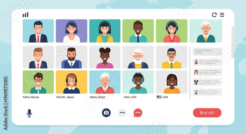 Diverse Group Video Conference Call with Multiple Participants