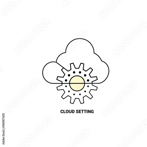 Minimalist line vector icon of a gear inside a cloud for cloud computing settings configuration and digital network infrastructure
